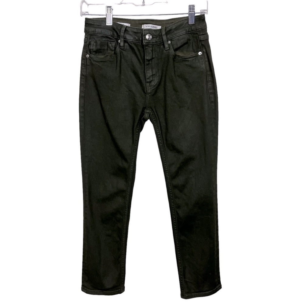 Vigoss Stevie Crop Straight Coated Olive Green Jeans Women 26